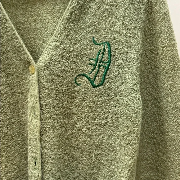 1950s Sage Green Women's Cardigan Sweater Monogram D - V neck Very Good Cond. - Picture 3 of 8